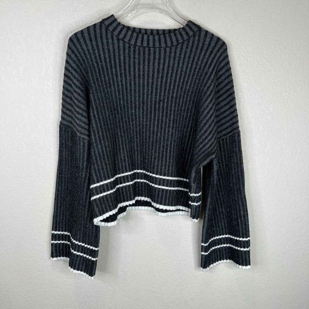 Moussy Sweater Womens‎ Free Size Gray/Black Striped Crew Wool Blend Relaxed Fit